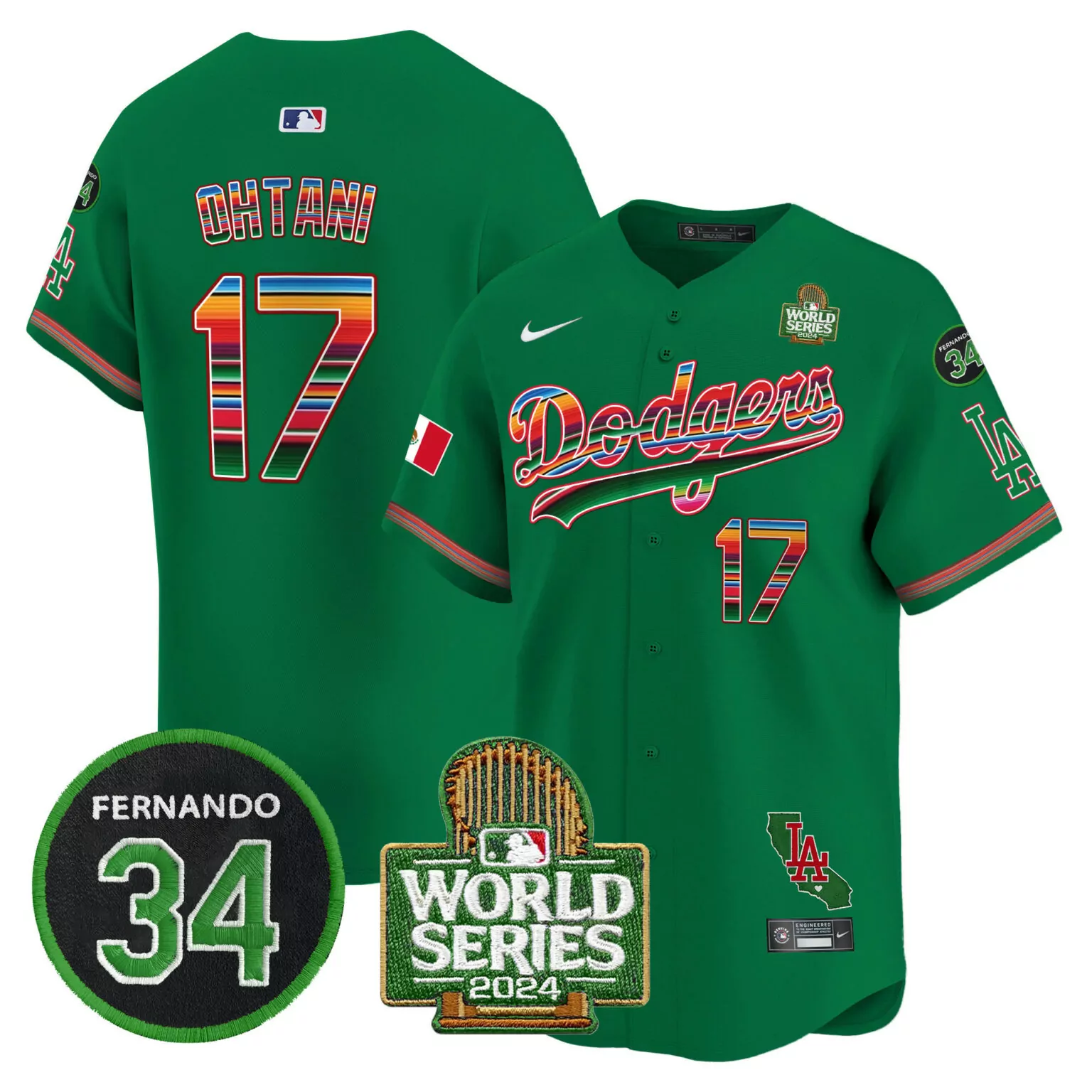 Personalized Green shohei ohtani los angeles dodgers memorial 2024 world series patch jersey v2 all stitched 1716