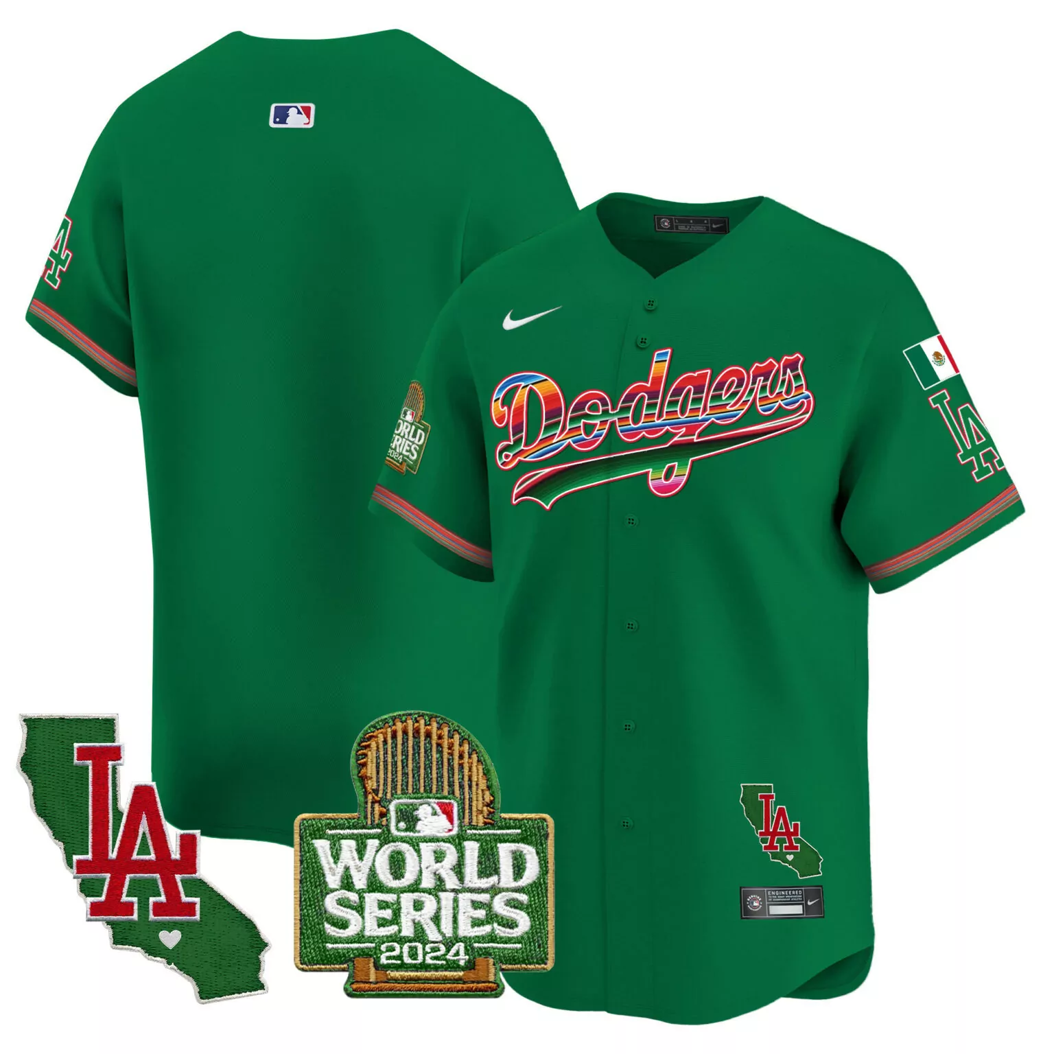 Custom Green team los angeles dodgers mexico 2024 world series jersey all stitched 8845