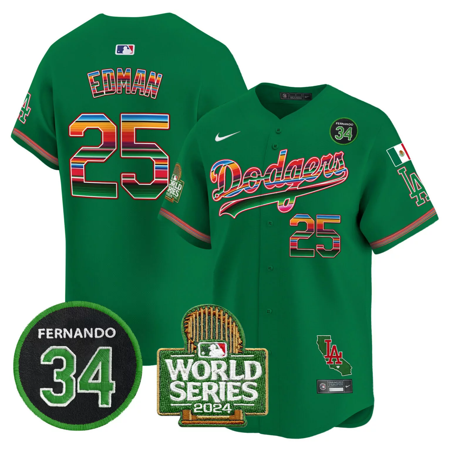 Customizable Green tommy edman los angeles dodgers memorial 2024 world series patch jersey all stitched 8157