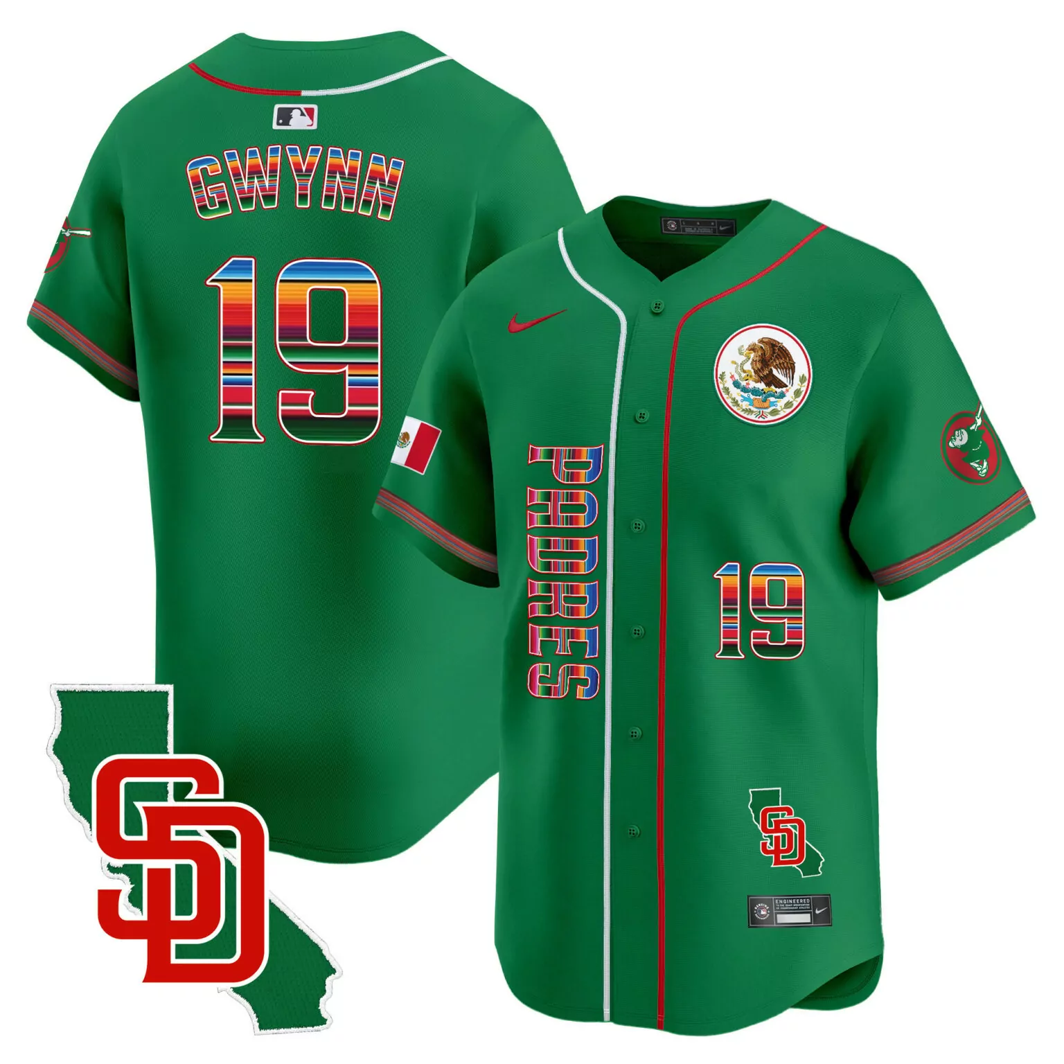 Custom Green tony gwynn san diego padres mexico california patch jersey all stitched 8288