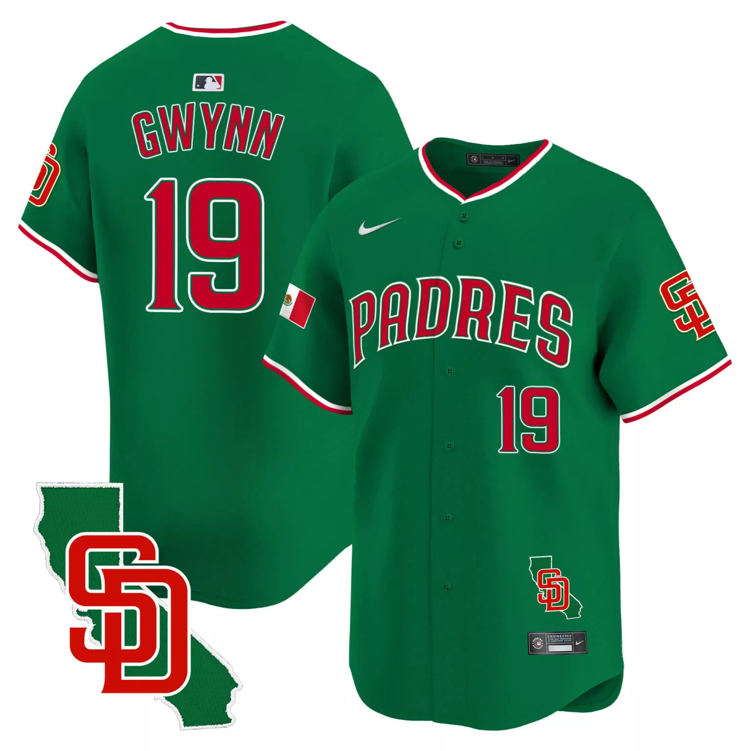 Custom Green tony gwynn san diego padres mexico california patch jersey all stitched 8288