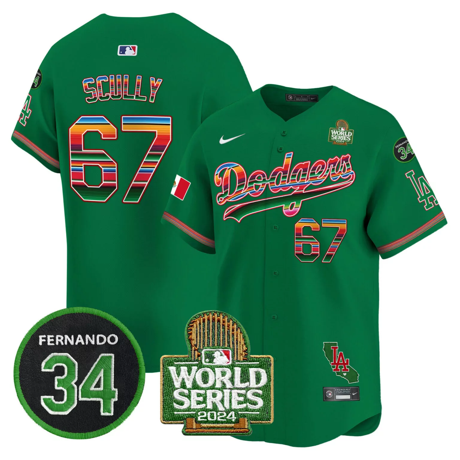 Customizable Green vin scully los angeles dodgers memorial 2024 world series patch jersey v2 all stitched 1575