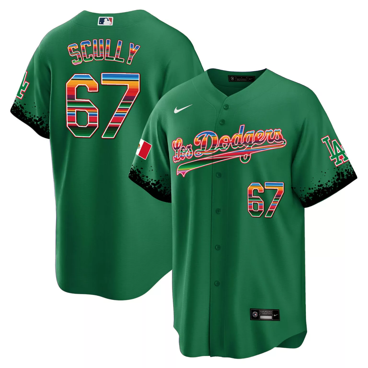 Customizable Green vin scully los angeles dodgers mexico city connect jersey all stitched 1571