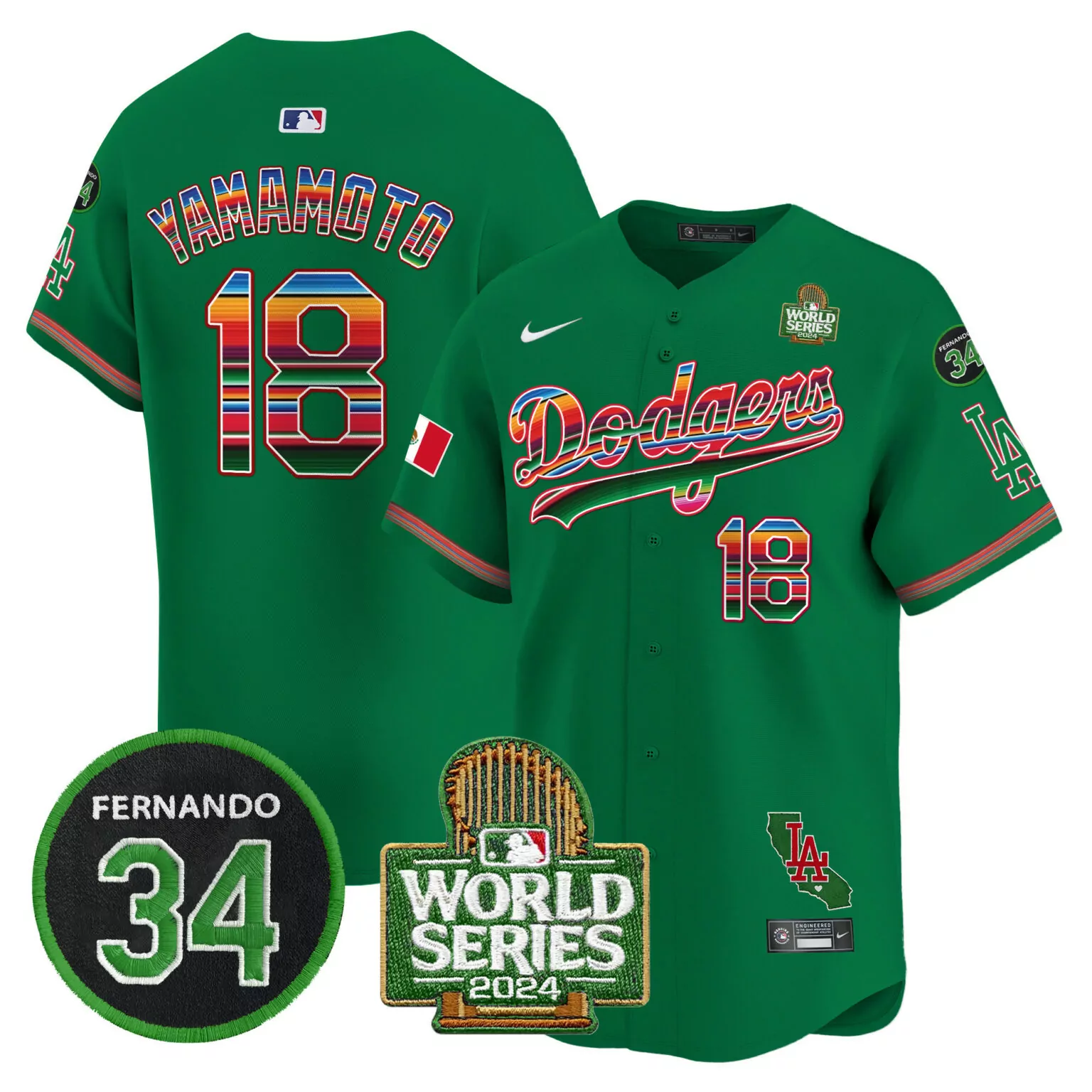 Personalized Green yamamoto los angeles dodgers memorial 2024 world series patch jersey v2 all stitched 3553