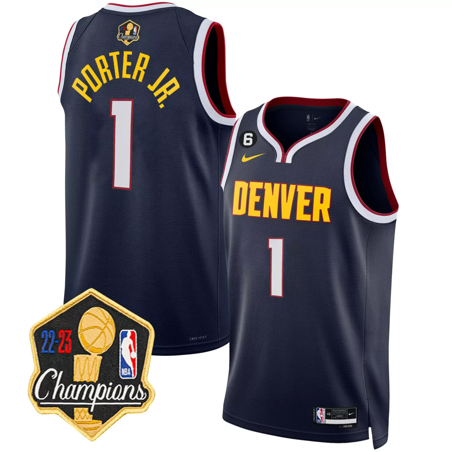 Custom Icon porter jr denver nuggets 2023 champions patch jersey all stitched 9613