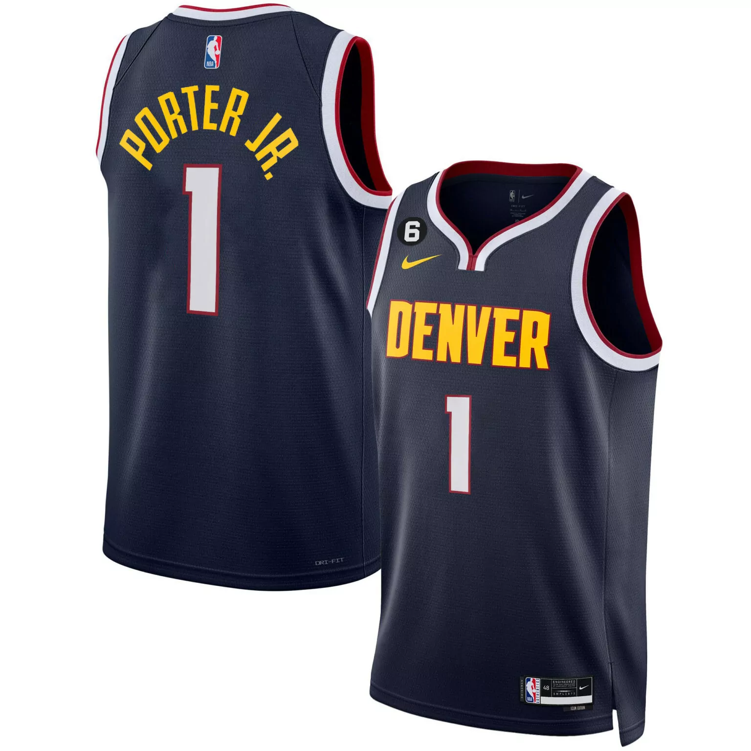 Custom Icon porter jr denver nuggets 6 patch collection jersey all stitched 5209