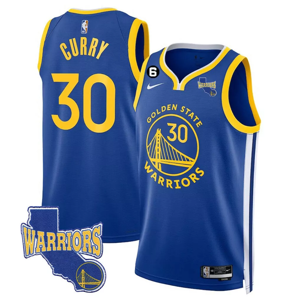 Custom Icon royal stephen curry golden state warriors 2023 24 california state patch jersey all stitched 8373