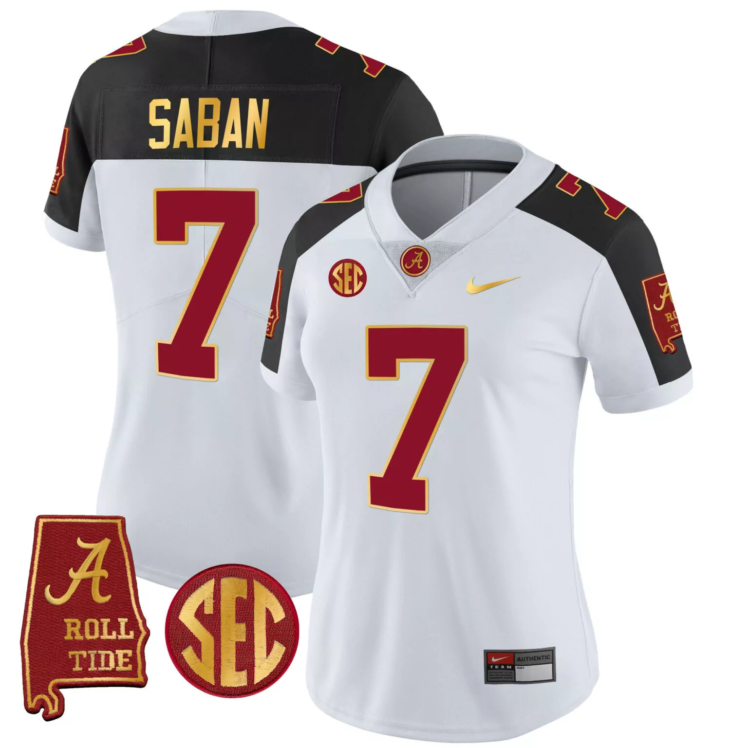 Customizable Inverted nick saban alabama crimson tide 7 champions gold trim jersey all stitched 8821