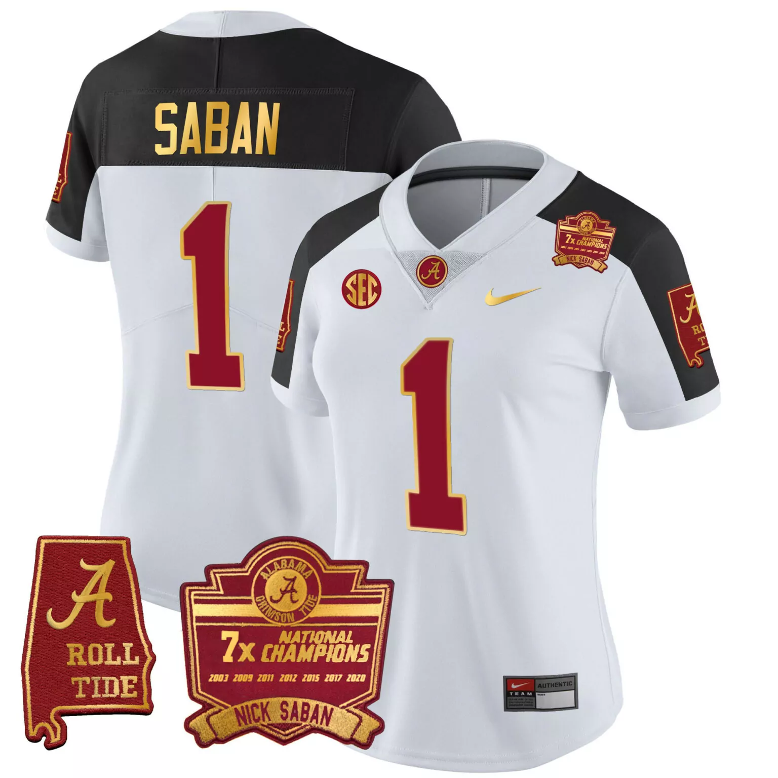 Custom Inverted nick saban alabama crimson tide 7x champions patch gold trim jersey all stitched 8238