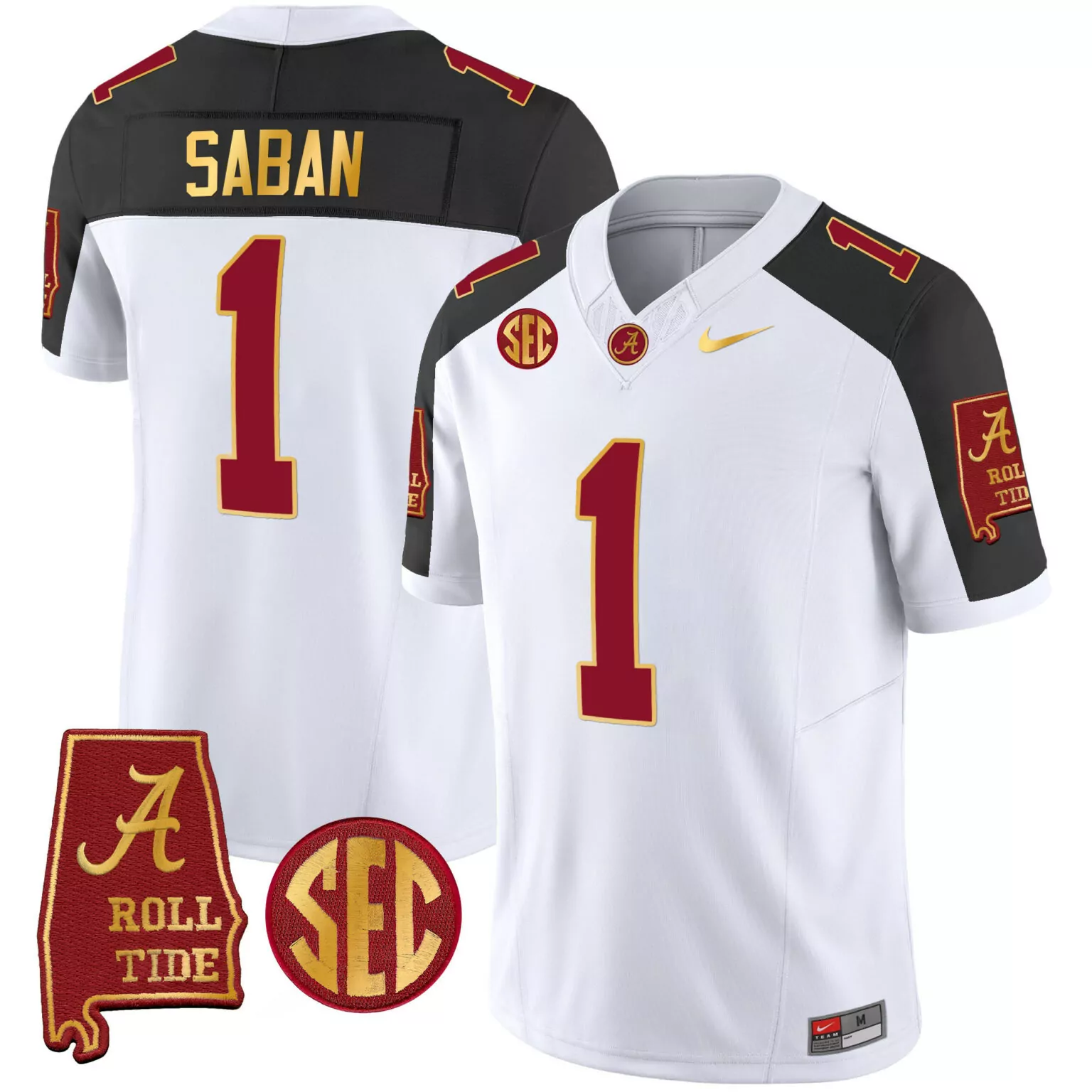 Personalized Inverted nick saban alabama crimson tide gold trim jersey v3 alabama map all stitched 9737