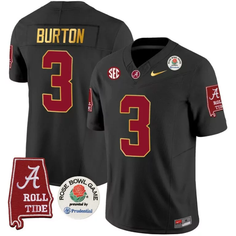 Custom Jermaine burton black alabama crimson tide rose bowl patch gold trim jersey all stitched 7227