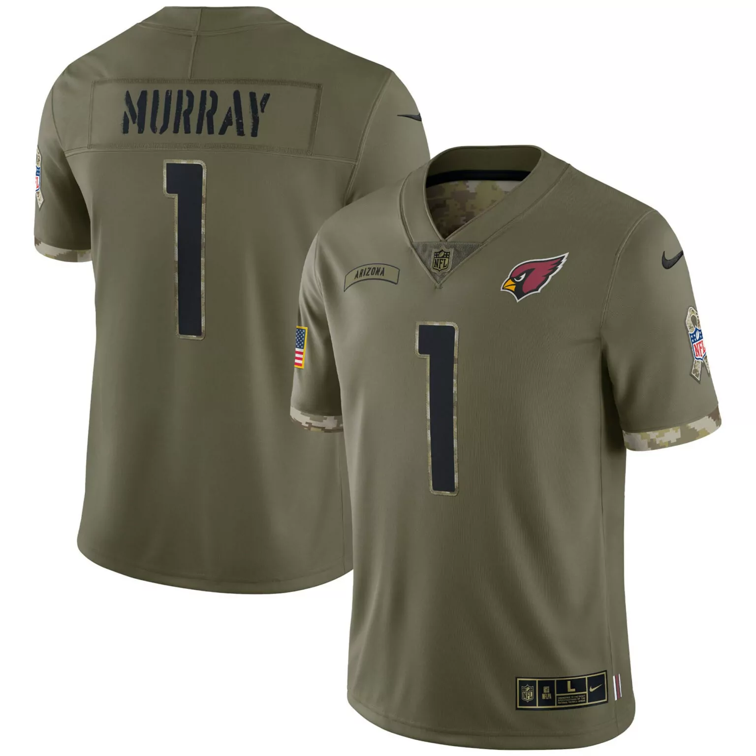 Customizable Kyler murray arizona cardinals 2022 salute to service jersey olive 3064