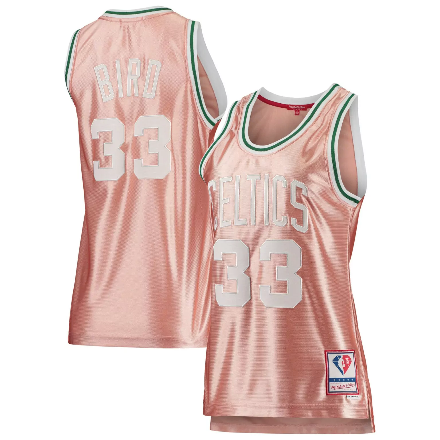 Personalized Larry bird boston celtics 75th anniversary rose gold 1985 jersey pink nba 4755