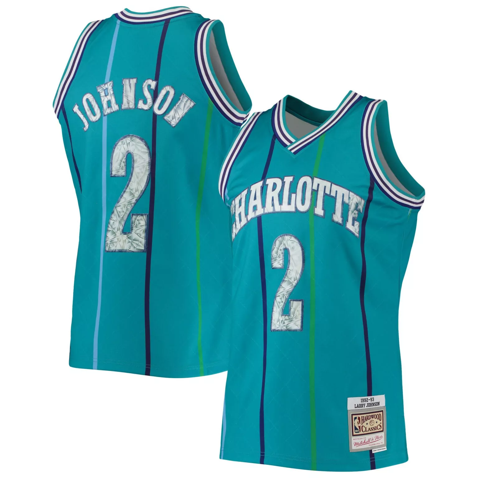 Personalized Larry johnson charlotte hornets 199697 hardwood classics nba 75th anniversary diamond jersey teal nba 4962