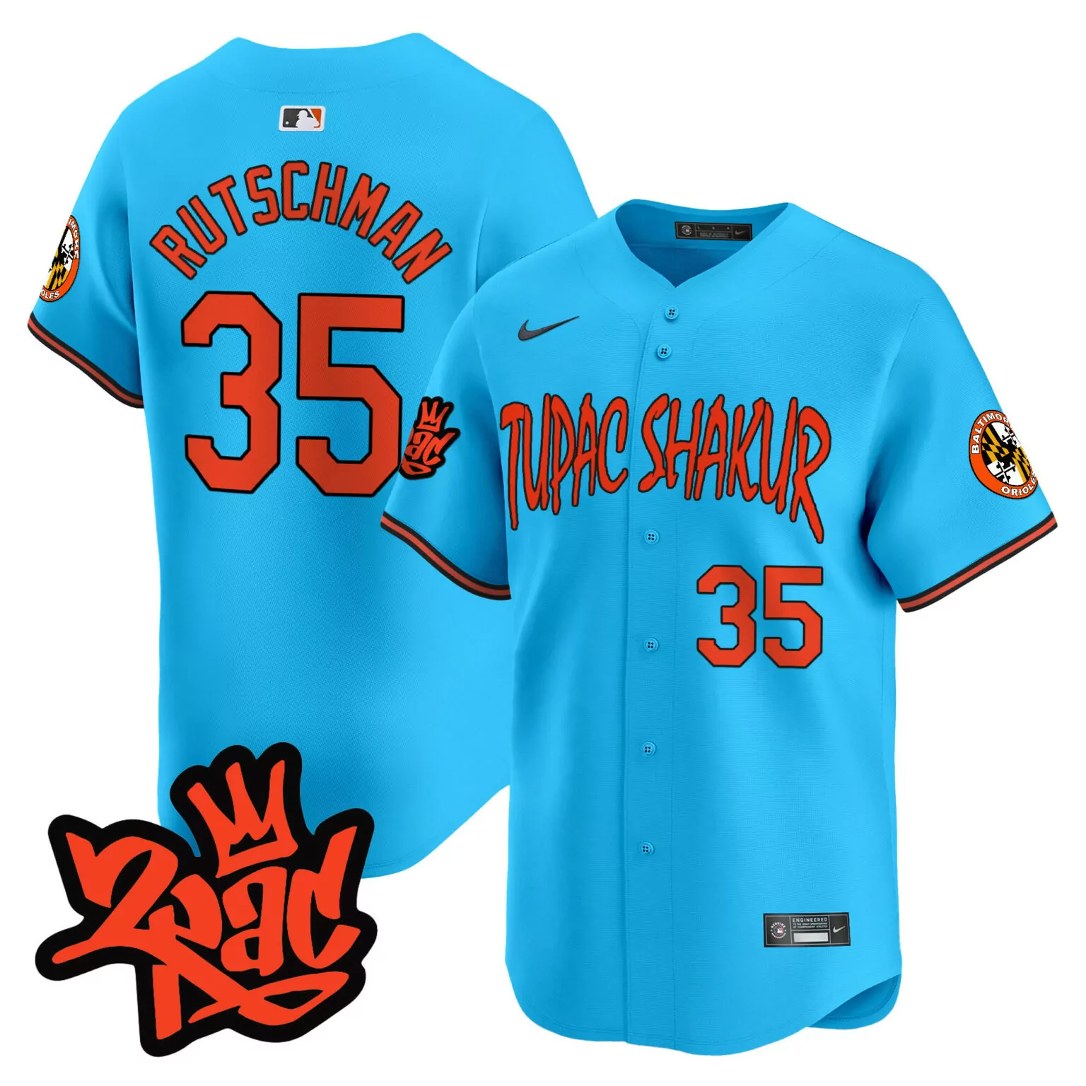Customizable Light blue adley rutschman baltimore orioles tupac shakur jersey all stitched 7454