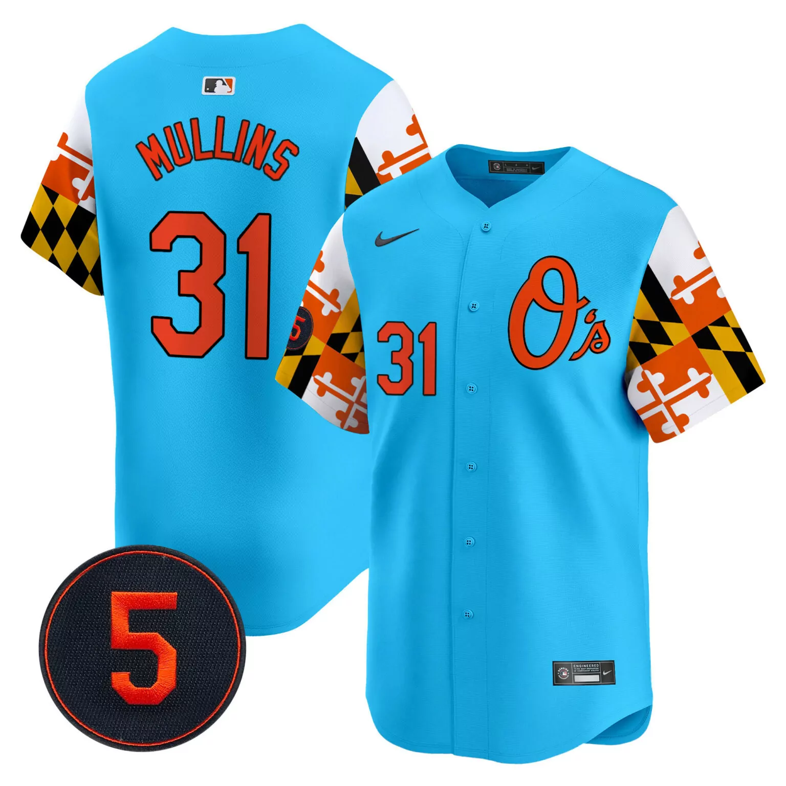 Custom Light blue cedric mullins baltimore orioles robinson patch jersey v5 all stitched 9868