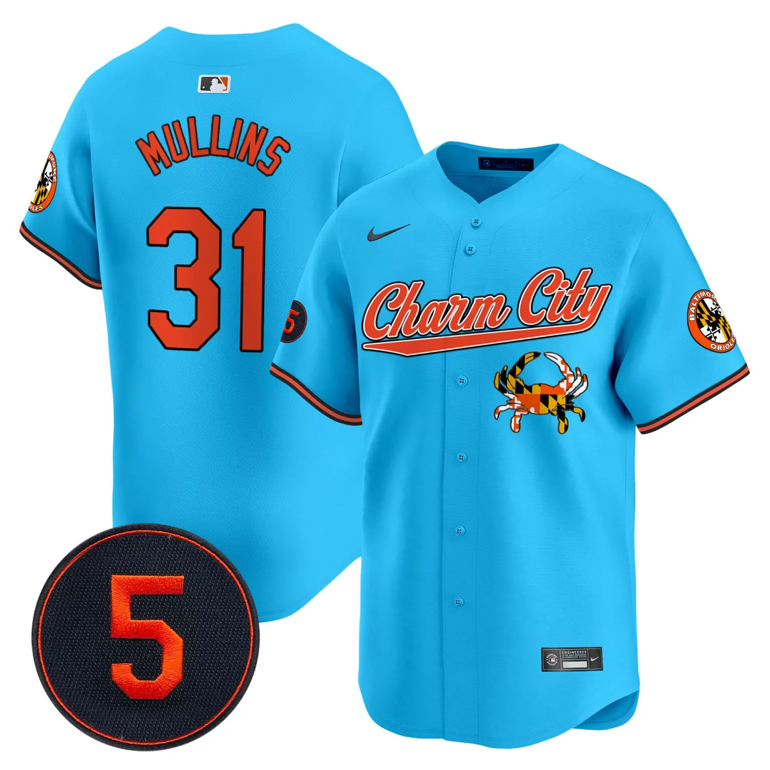 Custom Light blue cedric mullins baltimore orioles robinson patch jersey v8 all stitched 6216