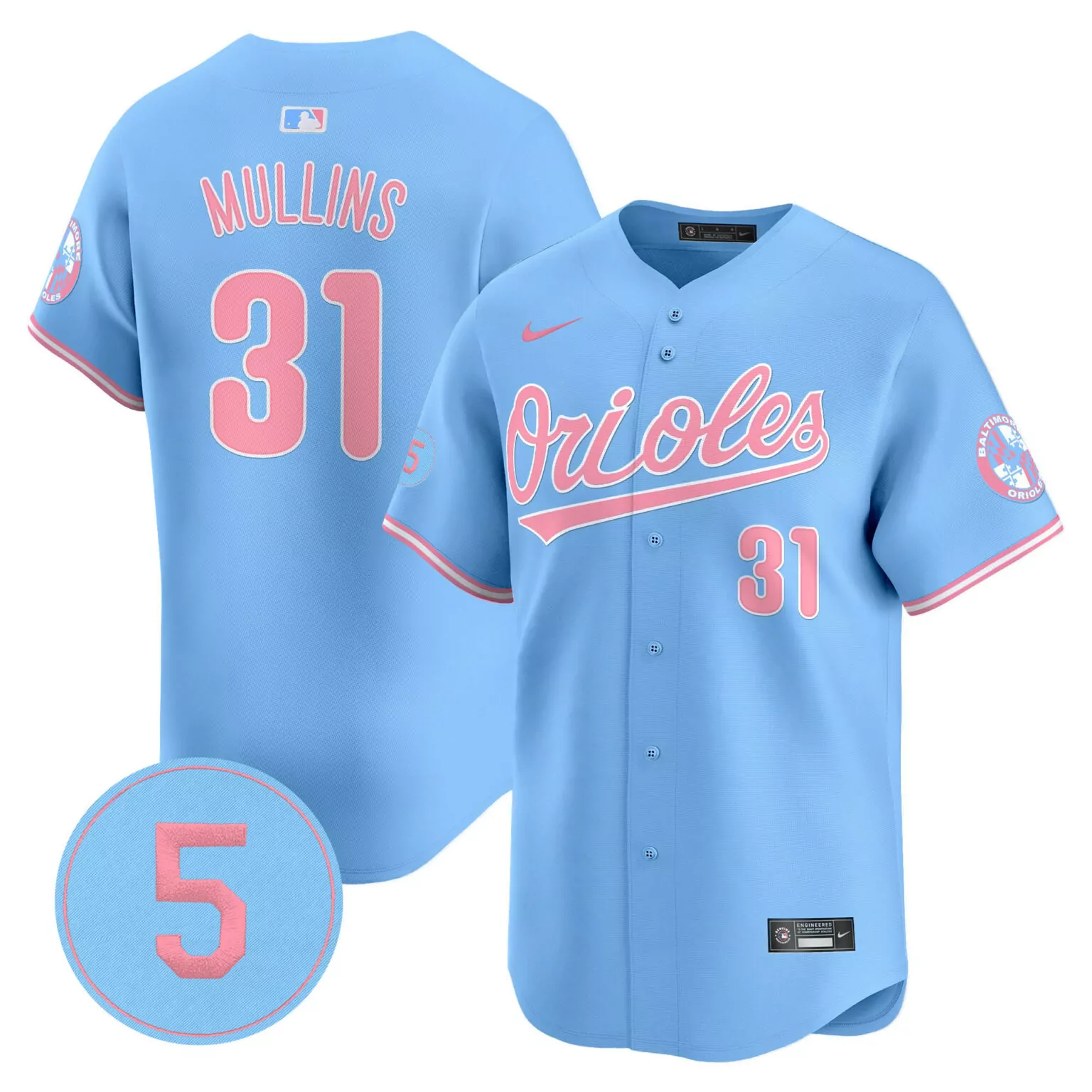 Personalized Light blue cedric mullins unisex baltimore orioles bubblegum pink robinson patch jersey all stitched 6814