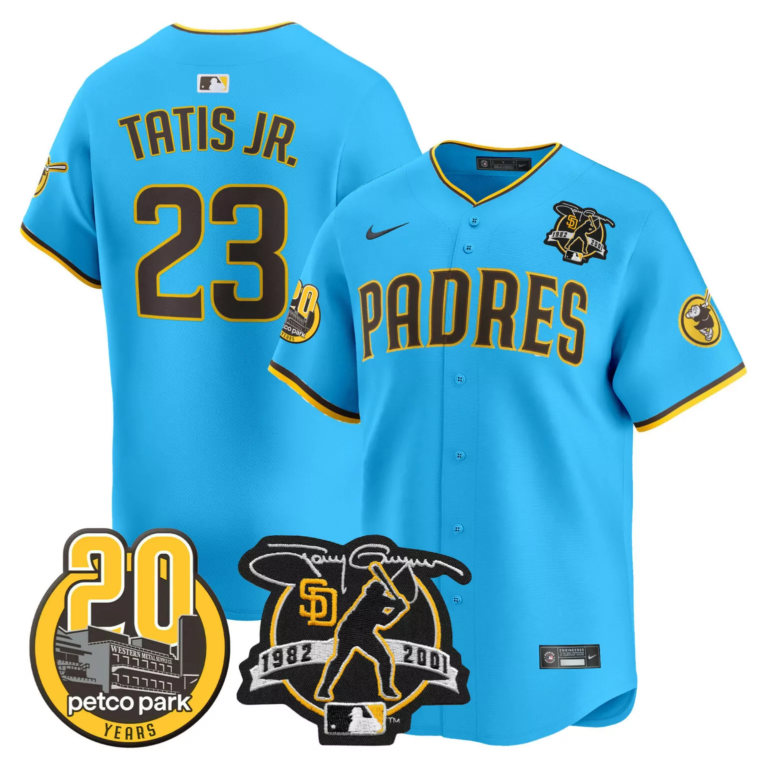 Personalized Light blue fernando tatis jr san diego padres tony gwynn petco park 20th patch jersey v2 all stitched 8076