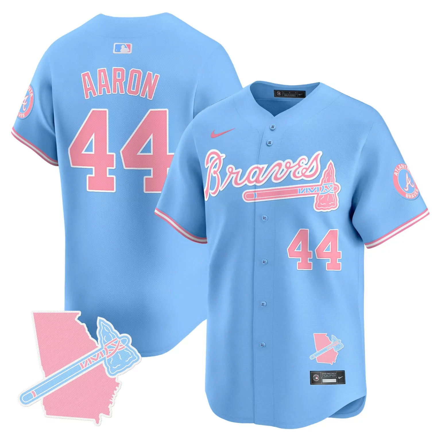 Personalized Light blue hank aaron unisex atlanta braves bubblegum pink jersey all stitched 7804