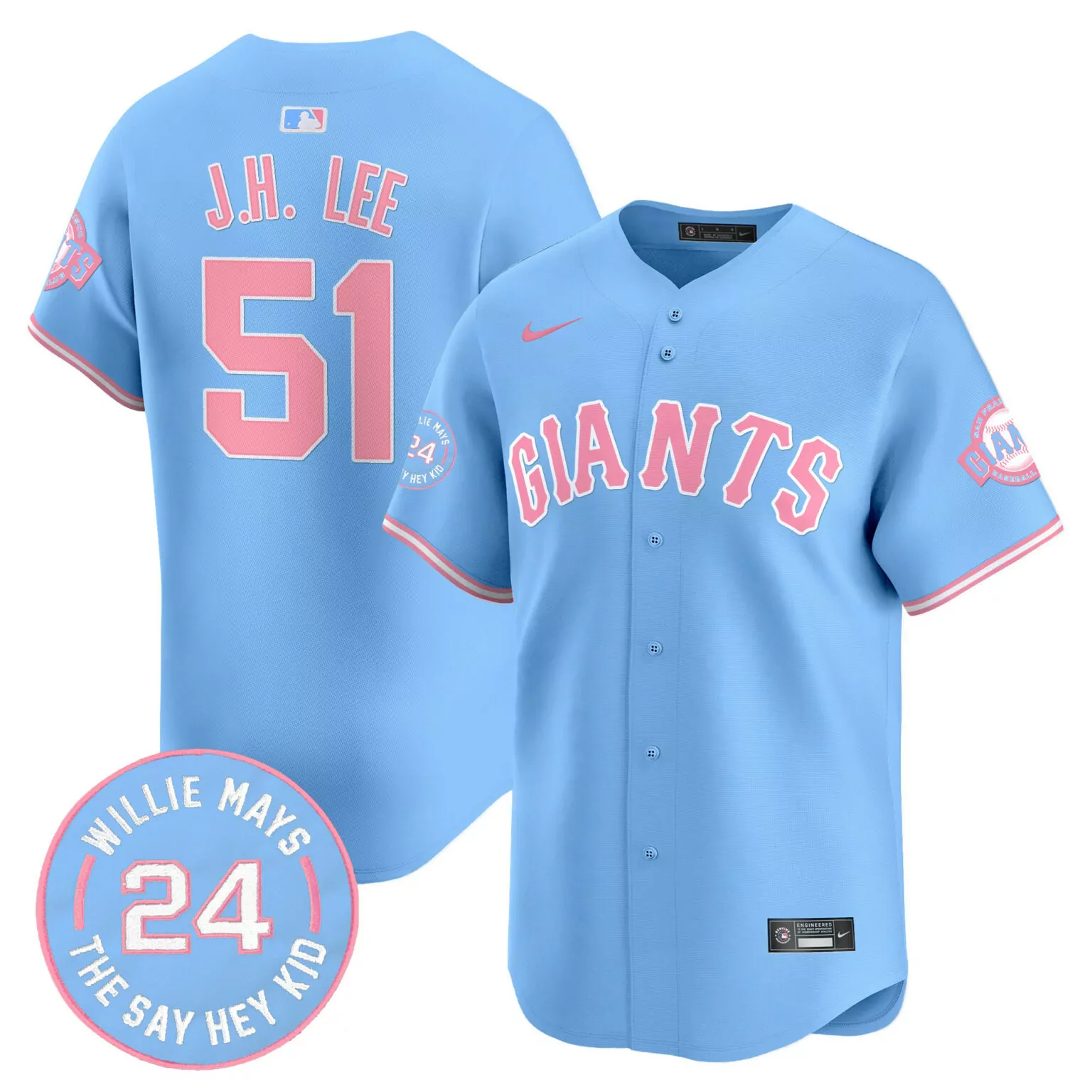 Personalized Light blue jung hoo lee unisex san francisco giants bubblegum pink jersey all stitched 7400