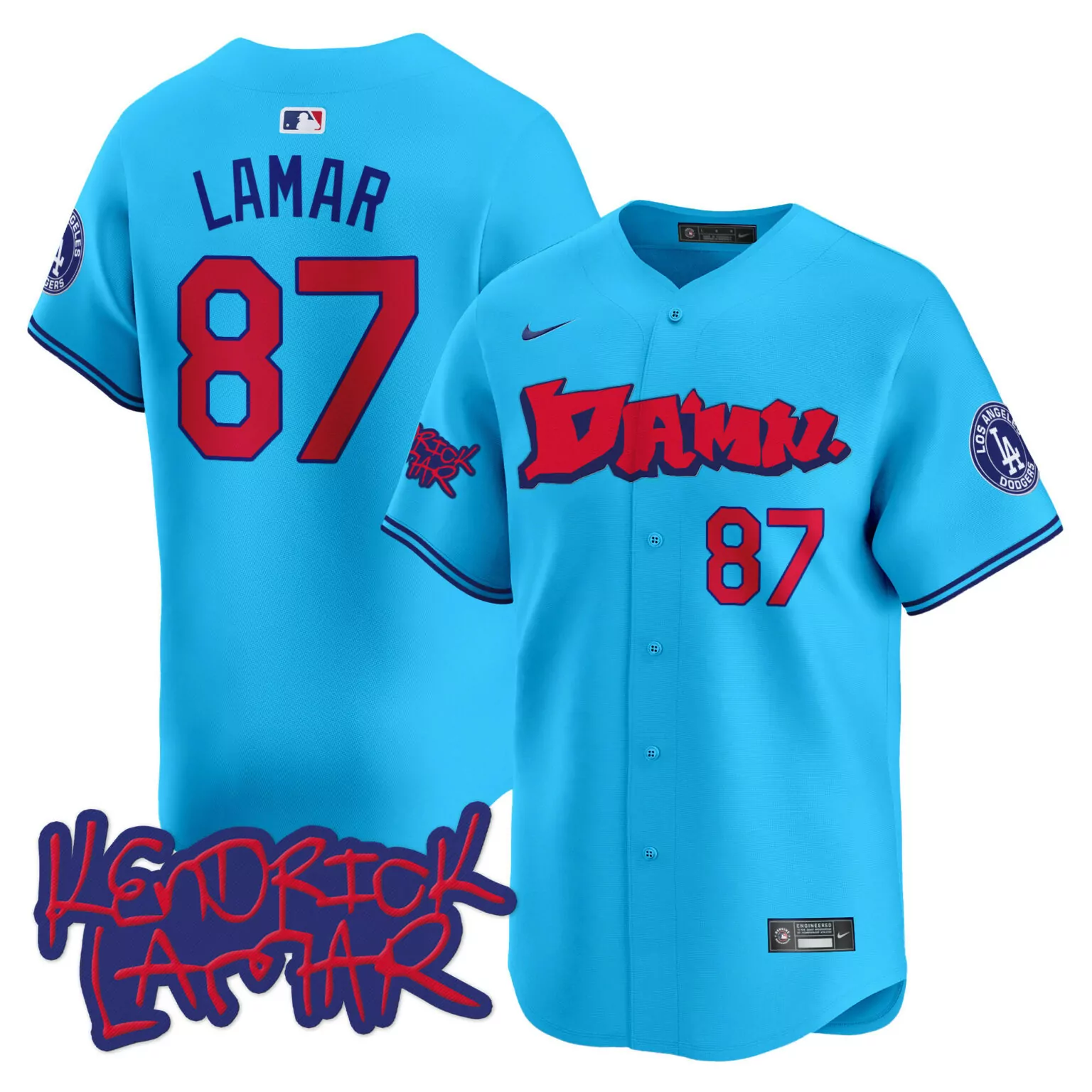 Customizable Light blue lamar 1987 los angeles dodgers kendrick lamar jersey all stitched 9670