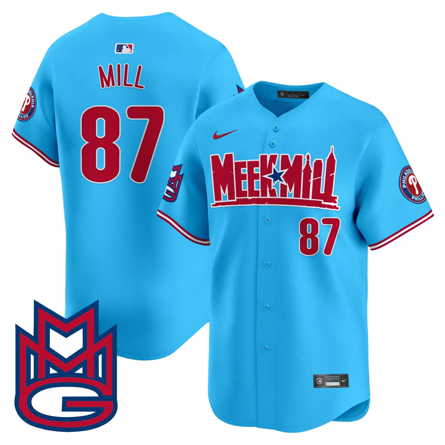 Customizable Light blue mill 1987 philadelphia phillies meek mill jersey all stitched 3254