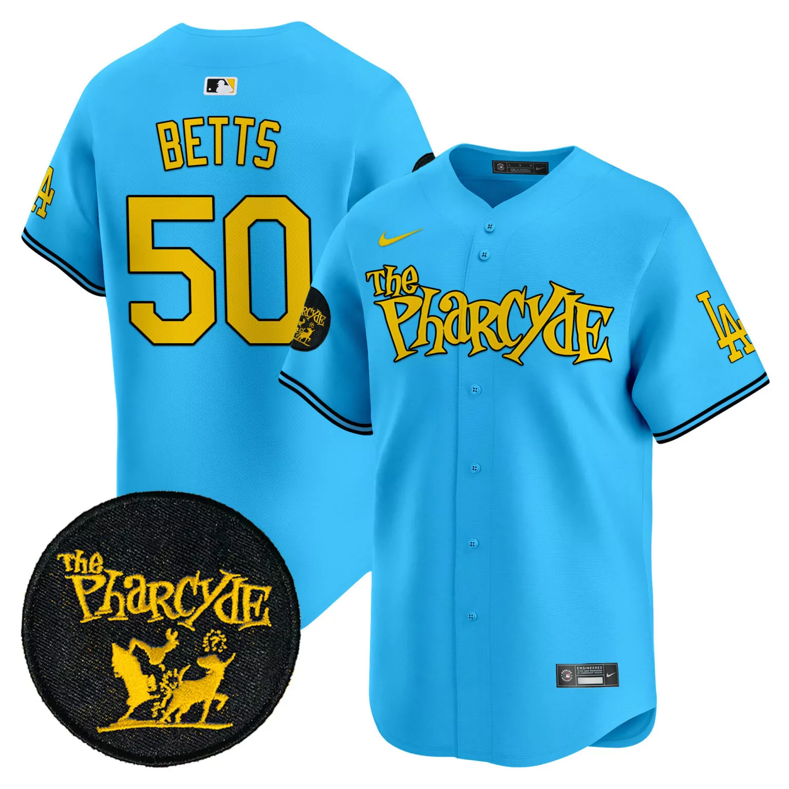 Custom Light blue mookie betts los angeles dodgers the pharcyde jersey all stitched 5361
