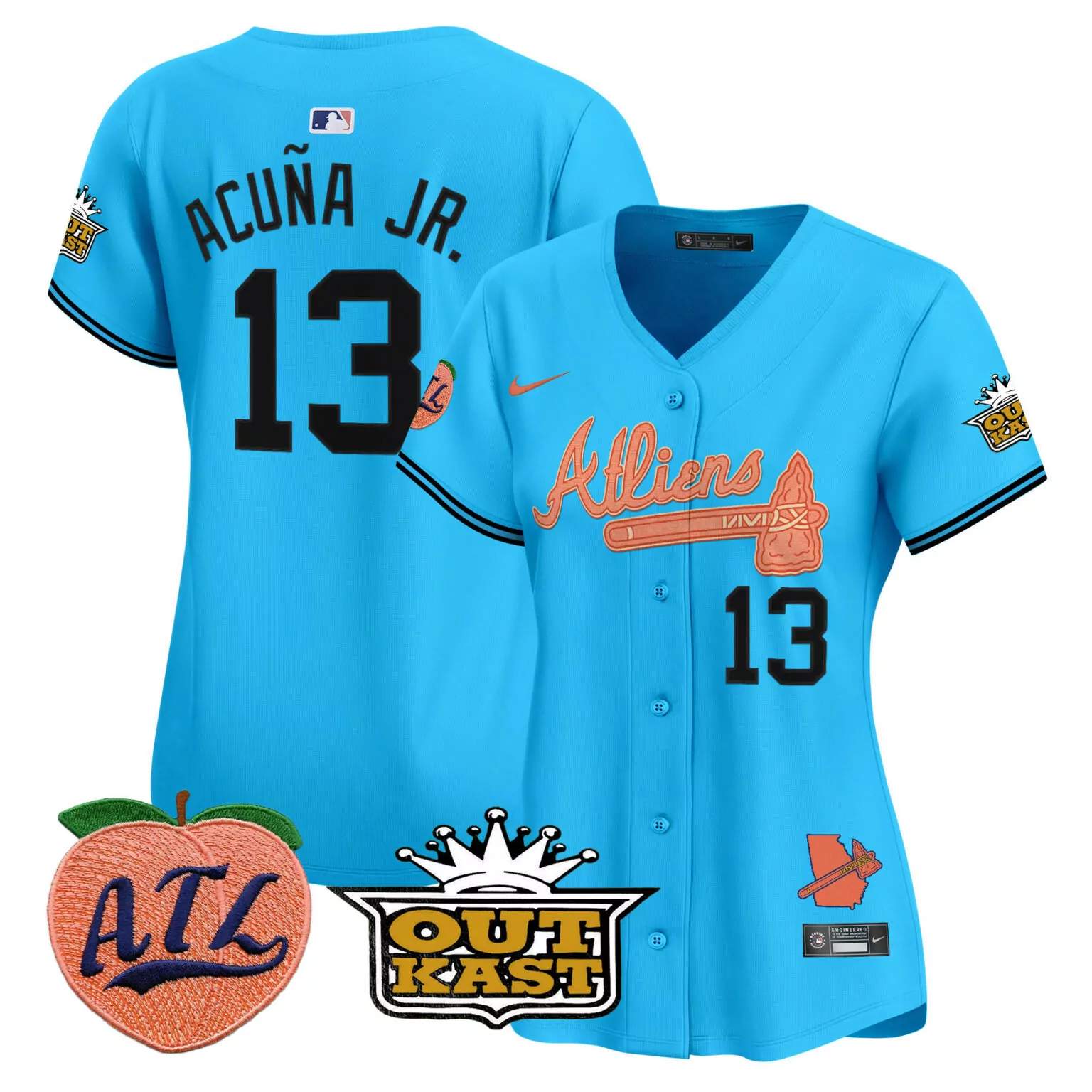 Custom Light blue ronald acuna jr atlanta braves atliens peach jersey all stitched 9615