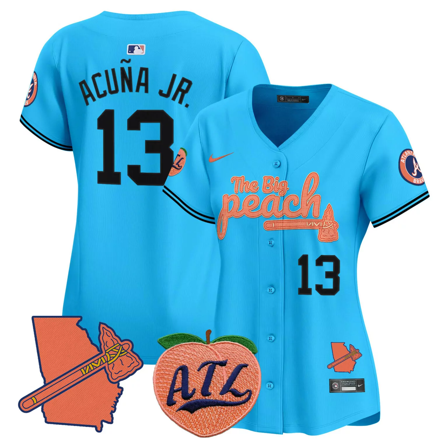Custom Light blue ronald acuna jr atlanta braves the big peach jersey v2 all stitched 7877