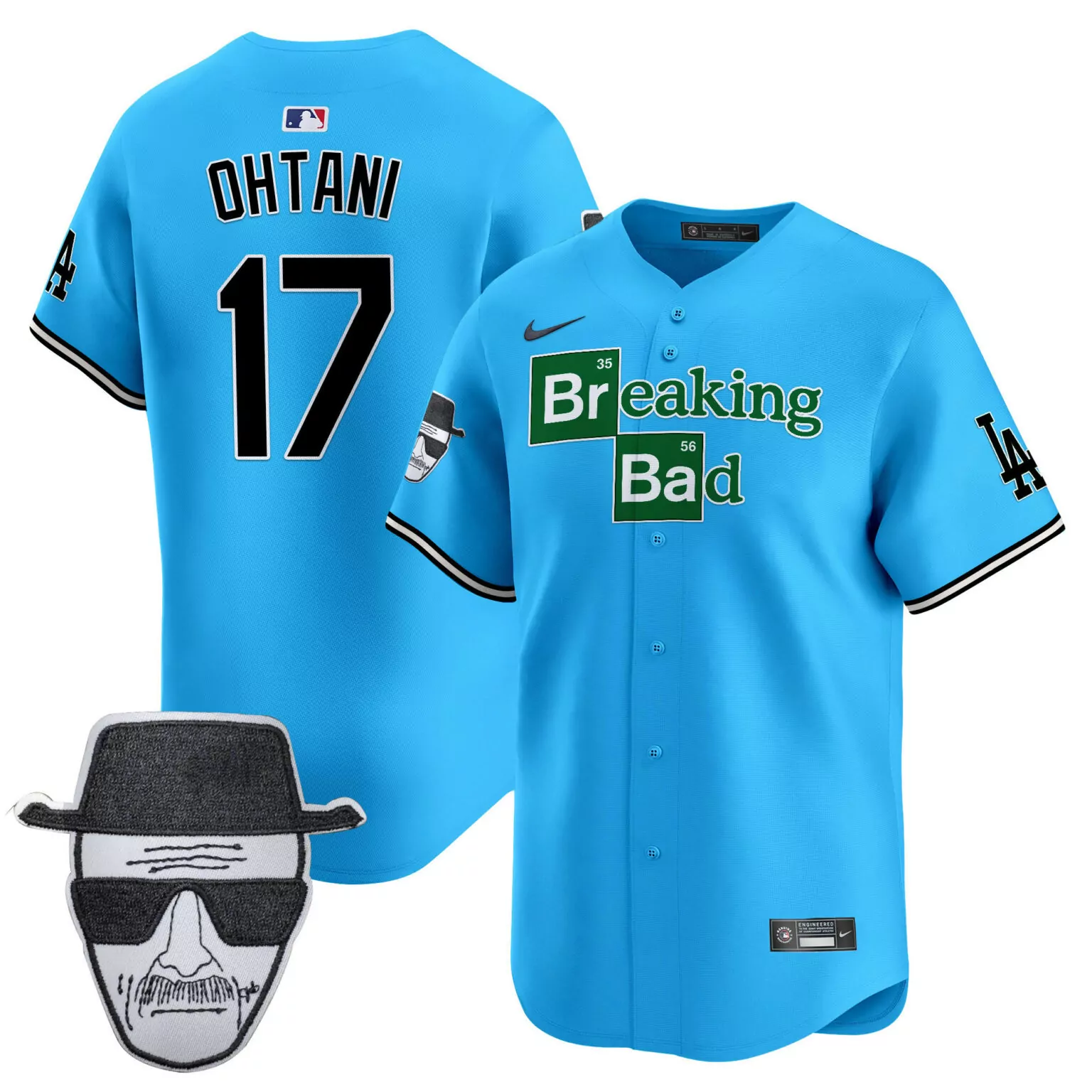 Custom Light blue shohei ohtani los angeles dodgers breaking bad walter white patch jersey all stitched 1232