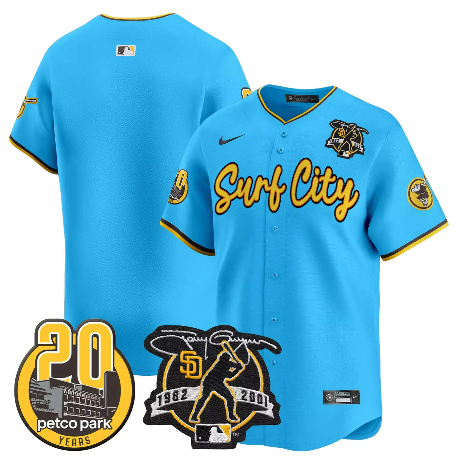 Personalized Light blue team san diego padres tony gwynn petco park 20th patch jersey v3 all stitched 5921