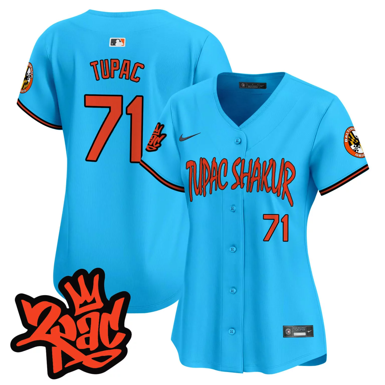 Personalized Light blue tupac 1971 baltimore orioles tupac shakur jersey all stitched 7449