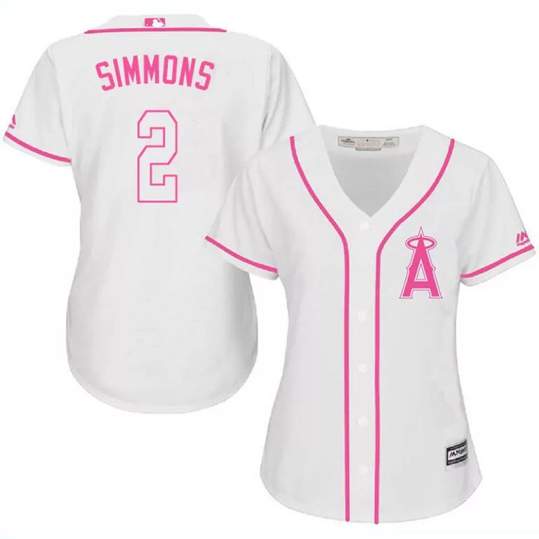 Custom Los angeles angels 2 andrelton simmons white pink women cool base jersey 5719
