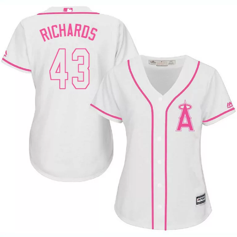 Custom Los angeles angels 43 garrett richards white pink women cool base jersey 7537