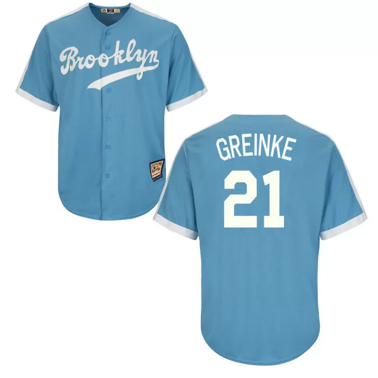 Custom Los angeles dodgers 21 zack greinke light blue cooperstown throwback jersey 5797