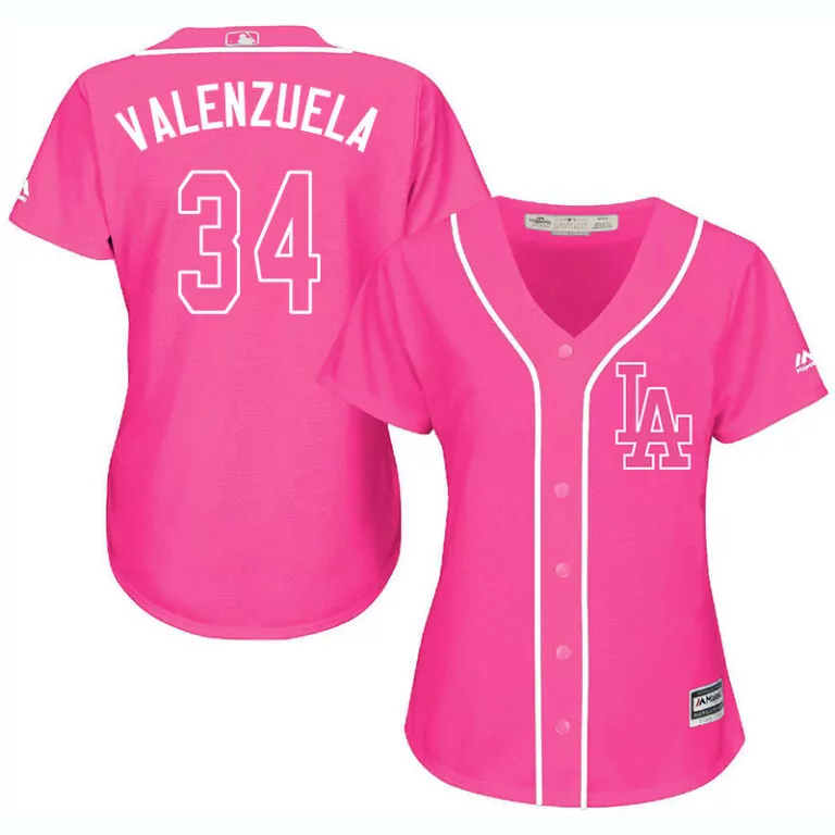 Customizable Los angeles dodgers 34 fernando valenzuela pink women cool base jersey 6962