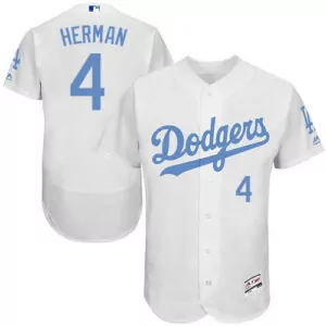 Personalized Los angeles dodgers 4 babe herman white fathers day flexbase jersey 7607
