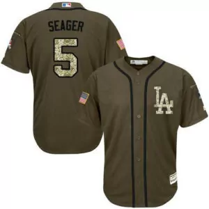 Custom Los angeles dodgers 5 corey seager green salute to service stitched jersey 3610