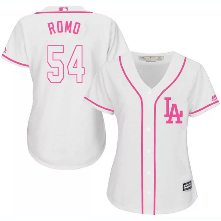 Customizable Los angeles dodgers 54 sergio romo white pink women cool base jersey 9567