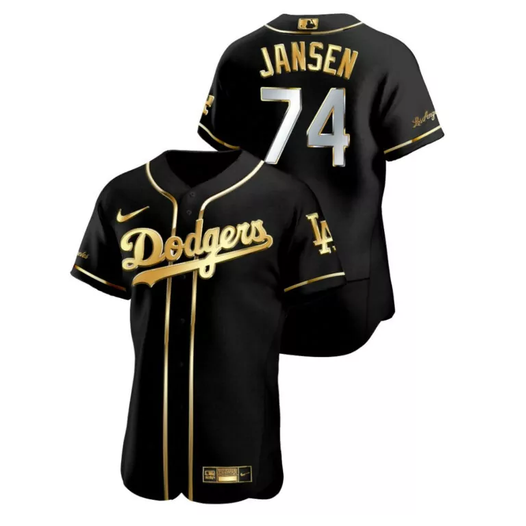 Customizable Los angeles dodgers 74 kenley jansen black gold 2020 flexbase jersey 7318