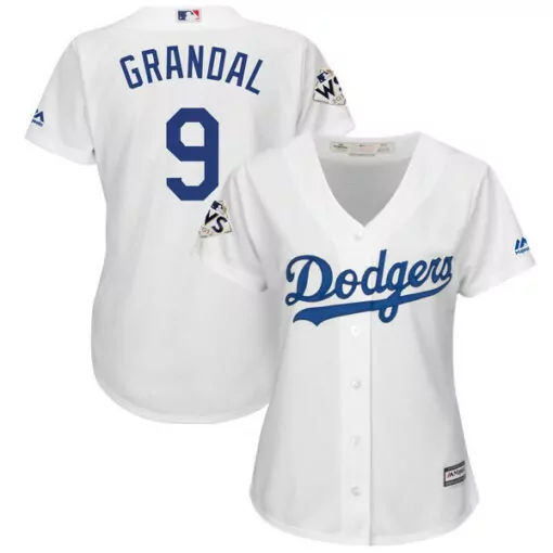 Personalized Los angeles dodgers 9 yasmani grandal white women 2017 world series bound cool base player jersey 7867