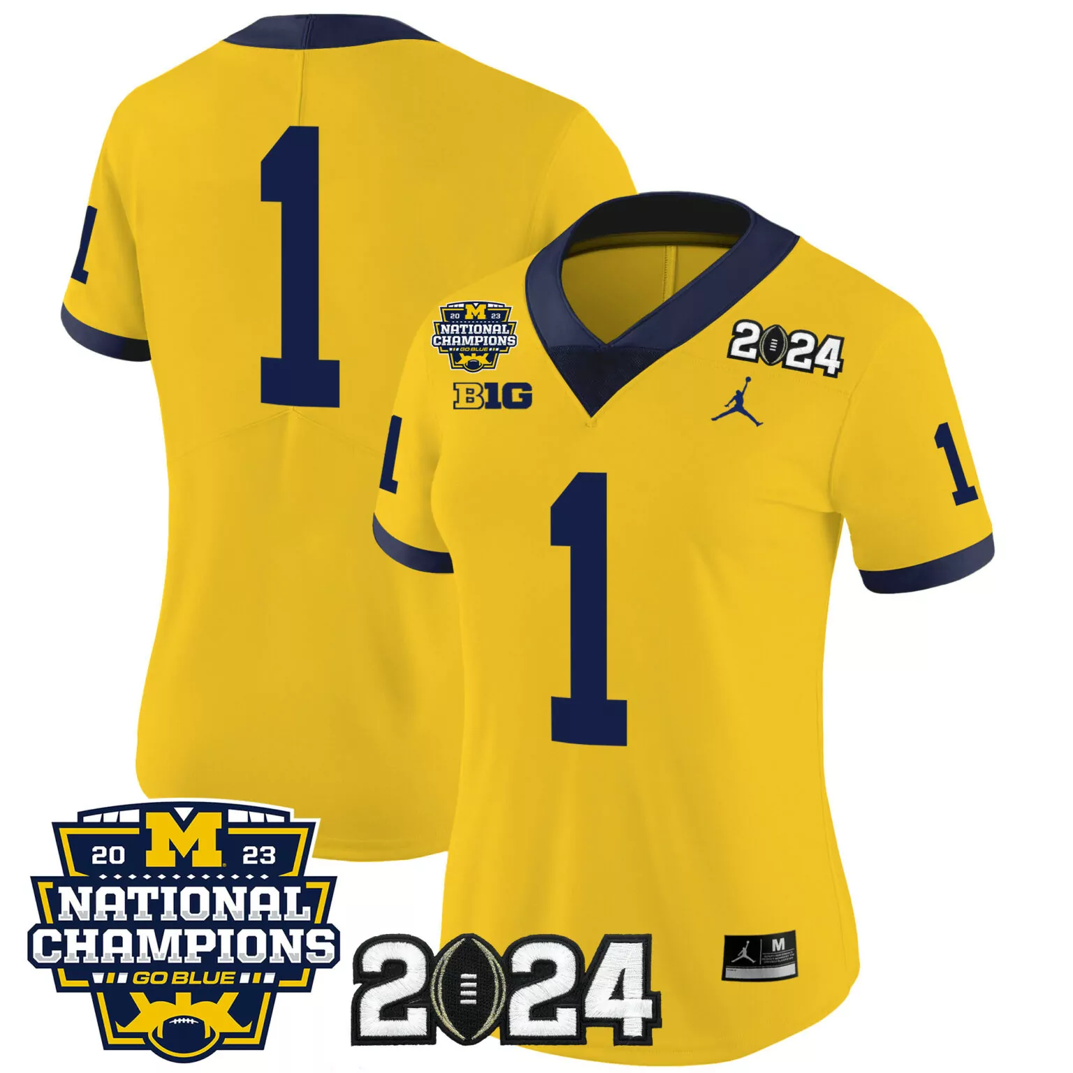 Customizable Maize 1 team michigan wolverines 2023 national champions patch jersey all stitched 2233