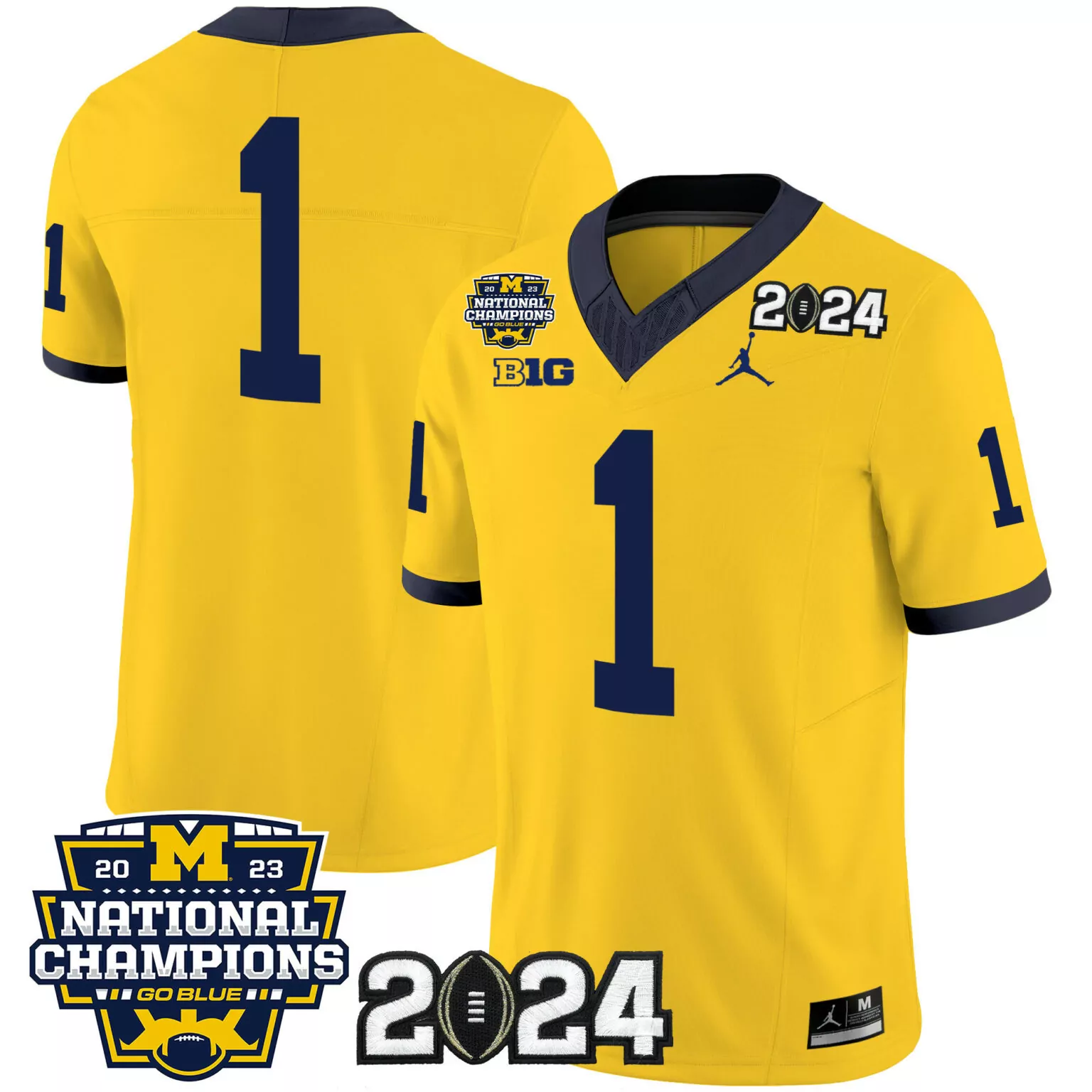 Customizable Maize 1 team michigan wolverines 2023 national champions patch jersey v5 all stitched 1486