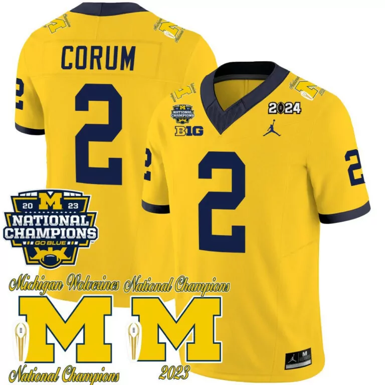 Custom Maize blake corum michigan wolverines cfp 2023 national champions patch jersey all stitched 5889