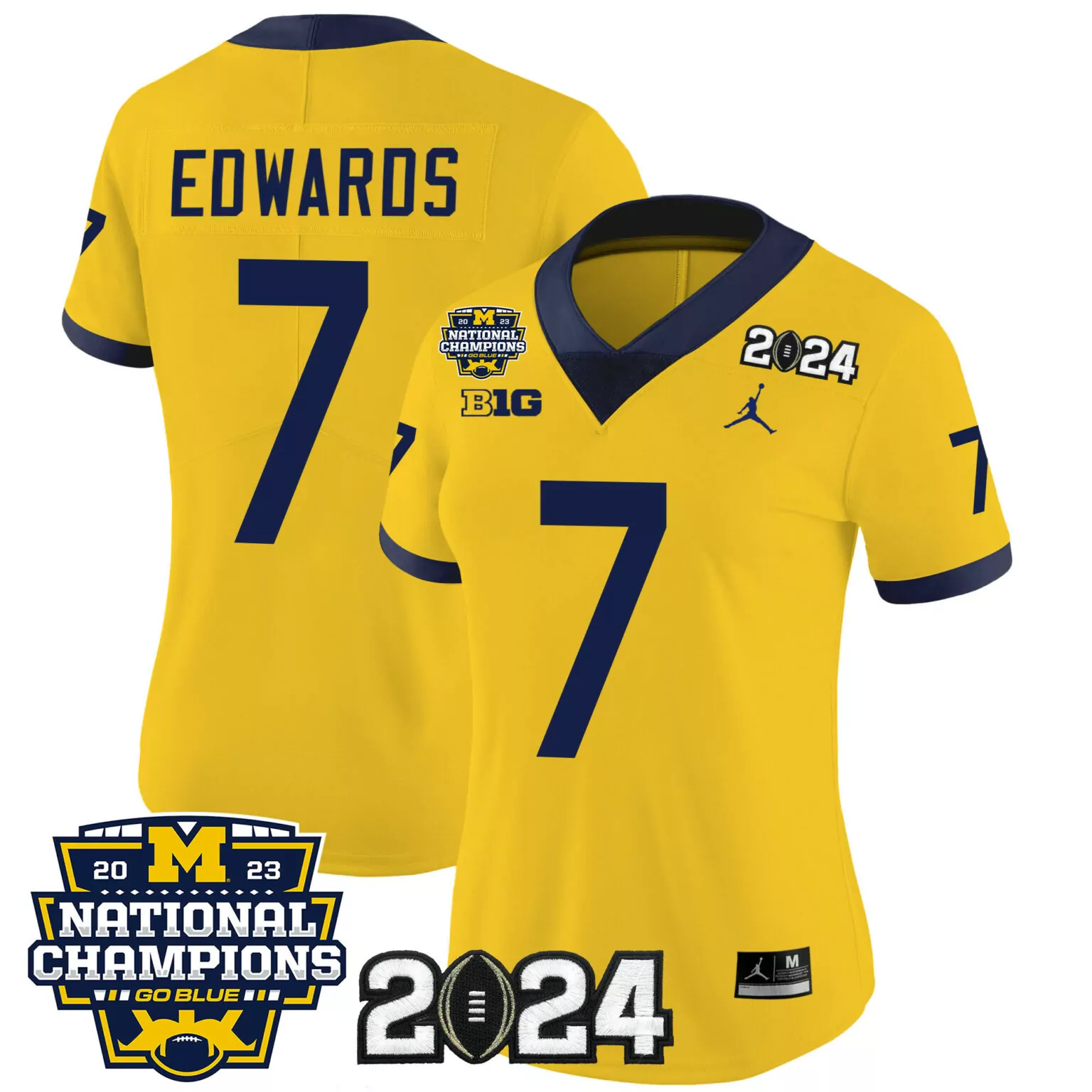 Personalized Maize donovan edwards michigan wolverines 2023 national champions patch jersey all stitched 4477