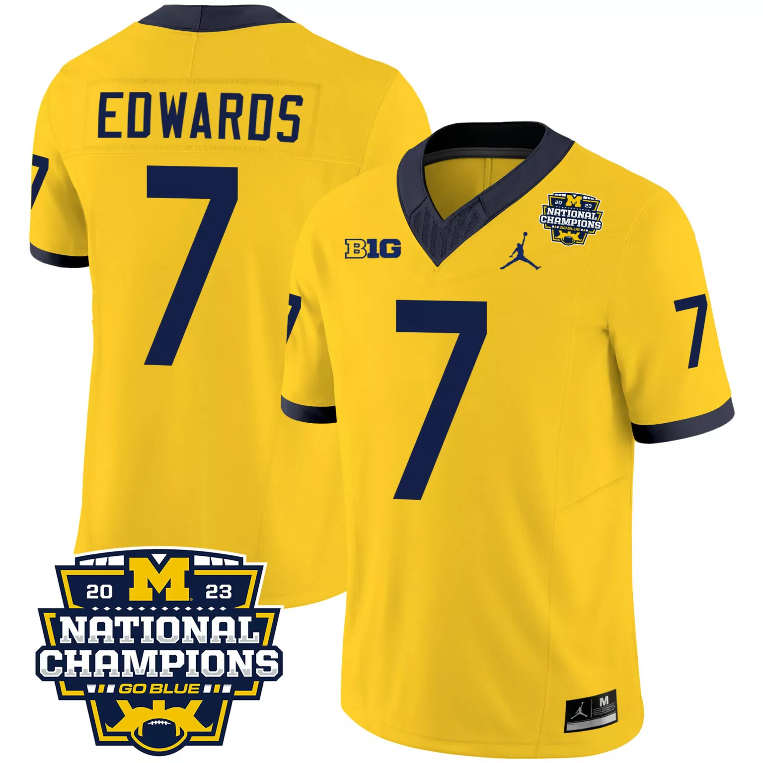 Personalized Maize donovan edwards michigan wolverines 2023 national champions patch jersey v4 all stitched 7860