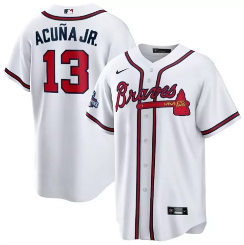 Customizable Mens atlanta atlanta braves 13 ronald acuna jr 2021 white world series champions cool base stitched jersey 6123