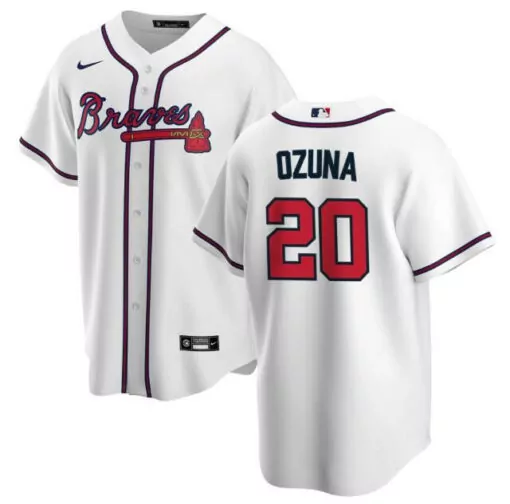 Custom Mens atlanta atlanta braves 20 marcell ozuna white cool base stitched jersey 2304