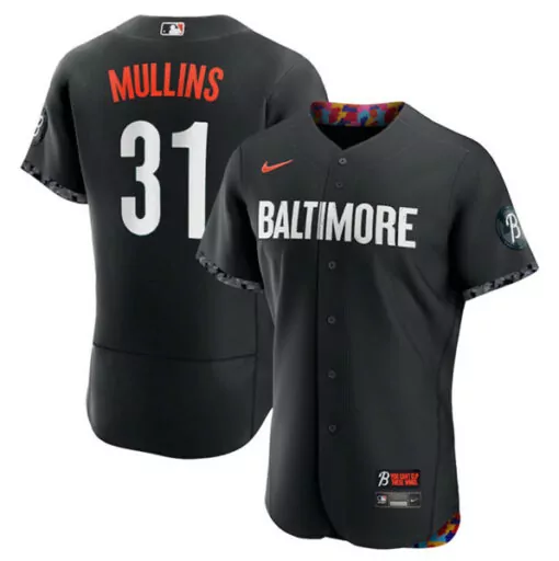 Custom Mens baltimore orioles 31 cedric mullins black 2023 city connect flex base stitched jersey 2639